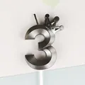 Vela de cumpleaños número 3 gris metalizado con corona para tartas de fiesta - Estilo 3 / 1 Pieza / Negro