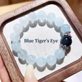 Elegantes Damenarmband mit natürlichen blauen Kristallperlen und Tigerauge-Schmuckstück - Blaues Tigerauge Armband / Blau