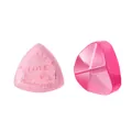Soft pink triangular makeup powder puff set with a matching clear storage case - Puff with Red Storage Case / Two-Piece Set / Pink