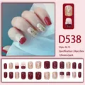 Faux ongles français rouges élégants avec paillettes dorées et perles, modèle D538 - Style Décoration Perle Pailletée Français Rouge (D538) / 24 Pièces/Ensemble