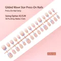 Set van 30 kunstnagels met paars-gouden golven en sterpatronen voor professionele manicure - S170-T