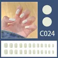 Professional short square solid cream white press-on nails 24 pieces set C024 for women - Creamy Off-White (C024)