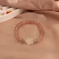 Natural strawberry quartz bracelet with moonstone beads and white flower charm - Plum Blossom Style