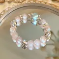 Elegantes Armband mit blauen und rosa Kristallperlen und silbernen Zwischenstücken für Damen. - Rosenquarz Armband / Rosa