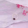 Elegant vintage natural freshwater pearl ring with garnet gemstone and gold beads for women - Garnet
