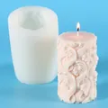 Moule en silicone cylindrique pour bougie avec relief de vagues et bougie rose finie - Style de Vague (50-2690)