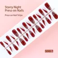 Set of 30 red and white glitter press-on nails on pre-sized strips for DIY manicure - Red White Silver Glitter Style (S048-T) / 30 Pieces/Strip (Mixed XS/S/M Sizes)