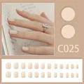 Cream white short square press-on nails set style C025 with 24 pcs for elegant look - Glossy Creamy White (C025)