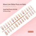 30-piece strip of nude press-on nails with glitter wavy line design in sizes XS/S/M - Wave Glitter Style (S238-T) / 30 Pieces/Strip (Includes XS/S/M Sizes) / Nude