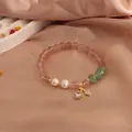 Natural strawberry quartz bracelet with freshwater pearls and gold cherry charm - White Heart Style