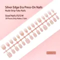 30pcs pink gradient pre-made press-on nails with silver glitter edge, model S105-T - Silver Glitter Edge Style (S105-T) / 30 Packs / Pink Gradient