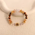 Exklusives Naturstein-Armband mit Tigerauge und Citrin sowie goldenem Vintage-Element - Armband mit gelbem Tigerauge und Amethyst / Mehrfarbig