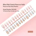 30 stuks blauwe en roze French style press-on nagels op een strip voor manicure - S173-T