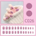 Elegant short solid purple press-on nails set with twenty-four pieces for daily DIY manicure - Glossy Smoky Pink Purple (C026)