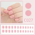 Professional 24pcs short pink solid color glossy press-on nails set for easy DIY manicure - Glossy Pink (C027)