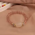 Natural strawberry quartz beaded bracelet with moonstone and carved cat paw pendant - Pi Xiu Style