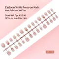 30 stuks cartoon smiley plaknagels in roze en nude tinten, verkrijgbaar in maten XS S M - S178-T