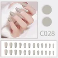Grey short coffin press-on nails set with 24 pieces of full cover false nails C028 - Light Taupe (C028)