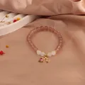 Elegant strawberry quartz and moonstone beaded bracelet with a pink cherry heart pendant - White Jade Heart Style