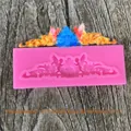 Detailed angel cherub and floral scroll silicone mold for fondant cake decoration - Twin Angel Scroll (50-771) / 7.5cmx2.7cm / Pink