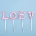 Juego de 4 adornos para tartas con letras 'LOVE' en perlas rosas y diamantes de imitación - Decoración de Amor Rosa Perla