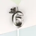 Elegante vela de cumpleaños número 6 plateada con corona para decoración de tartas - 6 / 1 Pieza / Negro