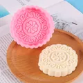 Round mooncake pattern silicone mold for DIY aromatherapy candles and handmade soap - Floral Style (50-2681) / Pink
