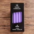 Premium pack of 10 purple 1.8x20cm taper candles presented in elegant black gift packaging box - 1.8x19cm Long Taper Candle / 10 Piece Set / Purple