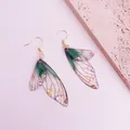 Exquisite vintage cicada wing earrings with green gradient and colorful rhinestones. - Rhinestone Decoration / Large Green