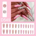 Faux ongles longs roses style french avec des strass luxueux et des décorations de gemmes - Style Strass Pierres Précieuses Colorées Luxe Français (D549) / 24 Pièces/Ensemble