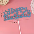 Blue glitter Happy Birthday cake topper with star design, 12.8cm x 6.3cm baking decoration - Hollow Star Happy Birthday Blue