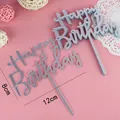 Silberner Happy Birthday Tortenaufsatz aus Acryl, 12x8cm Dekoration für Partys - Geburtstag D Silber Stil