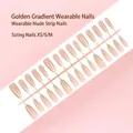 30pcs nude gradient press-on nails in XS S M sizes for DIY manicure - Nude And Gold Gradient Style (S133-T) / 30 Pieces/Strip (Includes XS/S/M Sizes)
