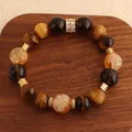 Handmade natural tiger eye stone and crystal beaded bracelet for women with gold accents - Yellow Tower Crystal Style / 12mm Ball