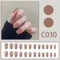 C030 short almond press-on nails in glossy nude brown tea color, 24pcs set - Milk Tea Brown (C030)