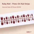 Kit de bandes d'ongles à presser rouge rubis comprenant 30 pièces tailles XS, S, M - Rouge Rubis Pailleté Style Français (S260-T) / Pack de 30