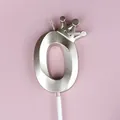 Elegante vela de cumpleaños número 0 de metal plateado con corona para decorar pasteles - 1 Pieza / Rosa oro