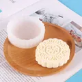 Mooncake shaped silicone mold for DIY candles and soaps with intricate floral pattern - Floral Style (50-2681) / White
