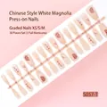 Elegant New Chinese style magnolia pattern press-on nails 30pcs set sizes XS S M - Traditional White Magnolia Floral Style (S057-T) / 30 Pieces/Strip (Mixed XS/S/M Sizes)