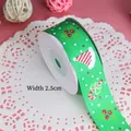 Festive Christmas green grosgrain ribbon roll with holiday patterns, width 2.5cm SKU - 2.5cm Wide Christmas Gift Green 10 Yards