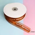 Ruban en organza marron de 2,5 cm avec imprimé Happy Birthday pour décoration de gâteau - Imprimé Happy Birthday / Marron