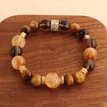 Natural Tiger Eye and yellow crystal beaded bracelet with gold-tone crystal accents. - Yellow Tower Crystal Style / 10mm Bead