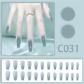 Elegant solid grey-blue long coffin press-on nails set with 24 pieces for women - Grey Blue Long Coffin Style (C031) / 24 Pcs/Set