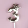 Vela de cumpleaños número 3 en oro champán metalizado con decoración de corona real. - Estilo 3 / 1 Pieza / Rosa oro