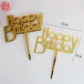 Goldener Happy Birthday Tortenaufsatz aus Acryl mit 12 cm Breite für Geburtstagstorten - Geburtstag B Gold Stil