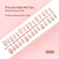 Faux ongles nude pailletés étoilés lot de 30 pièces tailles XS S M modèle S114-T - Tailles Mixtes XS/S/M / Style Paillettes Starry Sky Rose Nude (S114-T) / Pack de 30