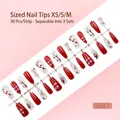 Chinese style plum blossom press-on nails set in red and white colors - Chinese Plum Blossom Style (S058-T) / 30 Pcs/Strip / Red White