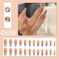 Faux ongles extra longs de forme cercueil avec motif zèbre français et strass brillants - Motif Zèbre Strass Cercueil Style Français (D559) / 24 Pièces/Ensemble