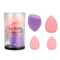 ALYAN makeup sponge set with snowflake patterns in a transparent cylindrical case - 4 Pieces/Pack (Medium + Mini) / Purple Pink