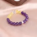 Natural 12mm amethyst and citrine beaded bracelet featuring a sparkling silver spacer - Amethyst Citrine and White Moonstone Bracelet